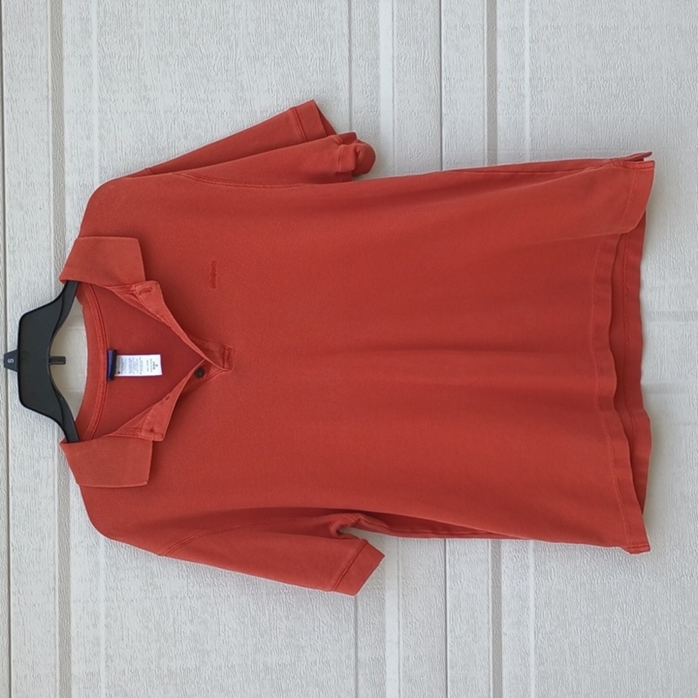 Patagonia Burnt Orange Pumpkin Organic Cotton Pull Over Polo Shirt Mens Med